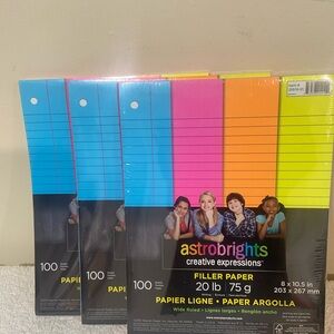 Astrobrights Filler Paper - 100 Sheets - Wide Ruled Front Ruling - 3 Hole(s) 3pk